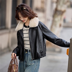 【冬季女装新款】可脱卸毛领休闲加绒保暖皮棉P-145，女装皮衣，简古