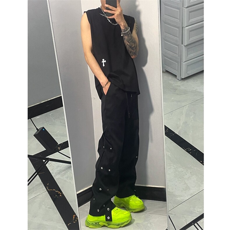 美式街头裤子男夏季薄款排扣休闲裤宽松拖地嘻哈炸街GK837-P40,男装休闲裤,星座1109-3