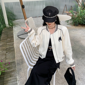 2024新款韩版棒球服夹克短外套女春秋季百搭小个子休闲白色上衣潮图片