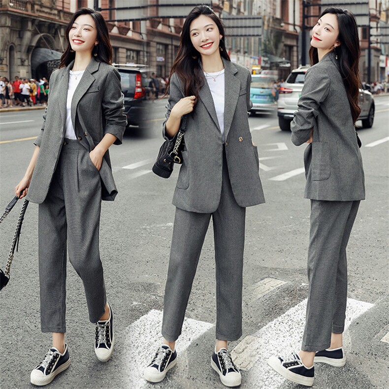 两件套2021年秋季短袖收腰百搭时尚纯色简约潮流,女装套装/套裙,辉之琳