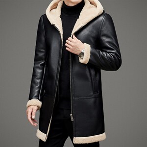 MJ-889冬季海宁男式羊毛皮草男连帽仿皮毛一体修身颗粒绒风衣P318,男装风衣,电商B360