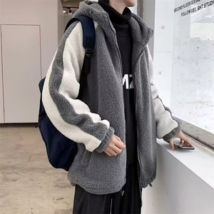 冬季加厚保暖棉衣服男韩版潮流宽松羊羔毛绒港风情侣拼接外套图片