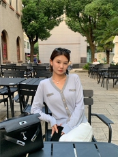 2025年秋季法式小香风莱赛尔天丝V领长袖针织开衫，女装针织衫/毛衣，湘姗