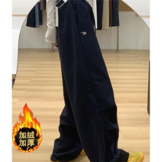 美式高街藏青色工装裤女秋冬加绒加厚宽松直筒休闲阔腿裤k73，男装休闲裤，星座1116A（原606A-3）