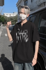新款美式抖音直播得物痞帅肌理感V领短袖T7525P25控39，男装T恤，电商C408-1(原B339-1)