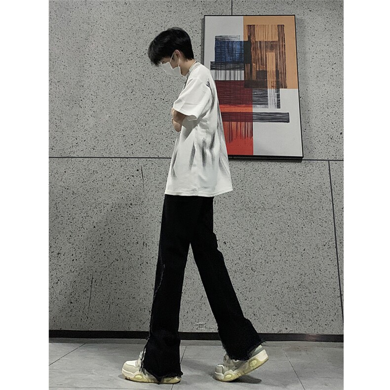 现货24春夏黄泥开叉毛边宽松牛仔裤设计感微喇休闲裤男K5803-P55,男装牛仔裤,星座205