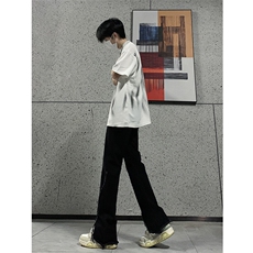现货24春夏黄泥开叉毛边宽松牛仔裤设计感微喇休闲裤男K5803-P55，男装牛仔裤，星座205