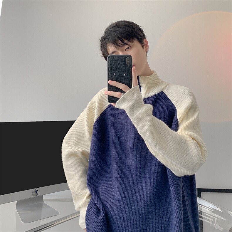 8XL-M半拉链立领毛衣外套男针织衫慵懒拼接插肩袖线衣MY19001P78,男装针织衫/毛衣,电商B312