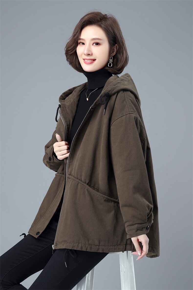 时尚宽松连帽加绒棉服女保暖显瘦短款外套冬季必备单品，女装棉衣/棉服，希欧阁