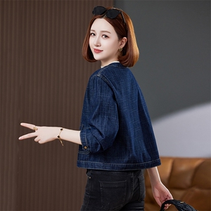 短款牛仔外套女春秋薄款2024新款小个子休闲韩版宽松早秋长袖衬衫图片