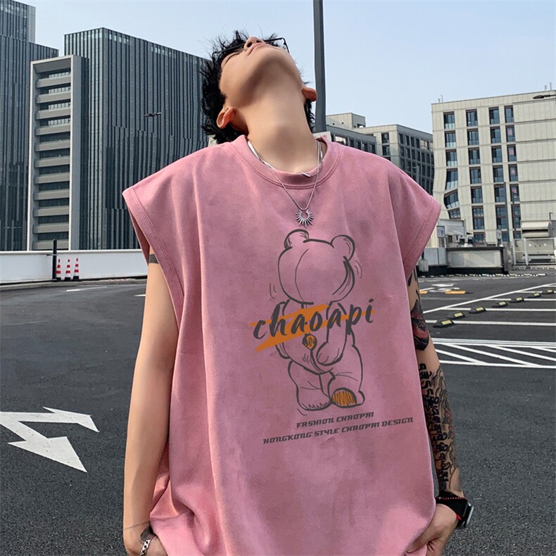 ！2024夏季新款男士麂皮绒无袖T恤简约情侣背心TLBX35特P18,男装背心/马甲,电商B220