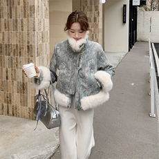 冬季新款韩版宽松显瘦毛领短外套女装时尚百搭保暖棉服，女装短外套，灵力轩