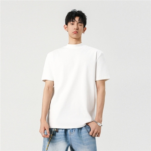 2026夏装 曼巴棉重磅半高领合身打底衫短袖T恤男潮 H1068特P22图片