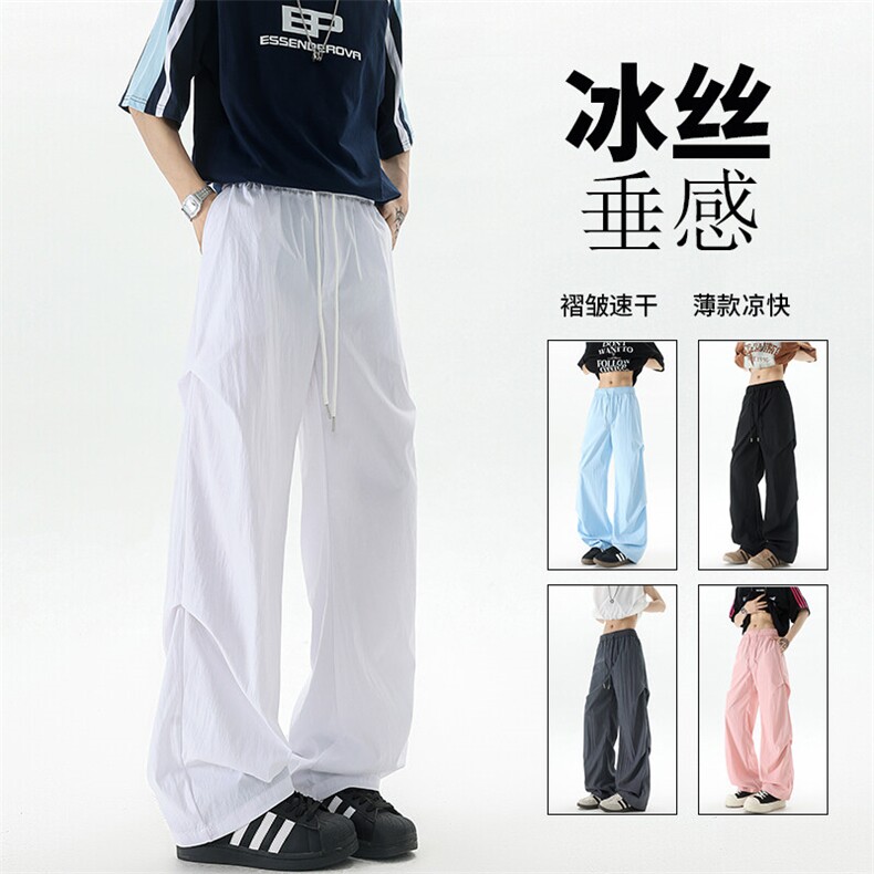 褶皱美式降落伞兵工装裤子男夏薄款休闲裤冰丝速干阔腿裤KZ045P35图片