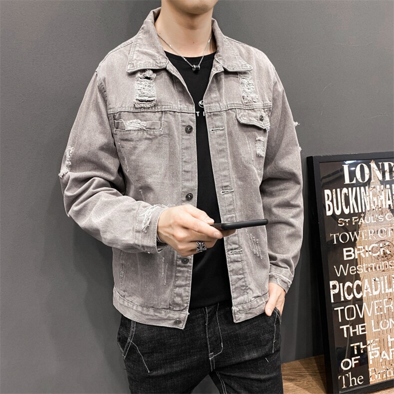 牛仔夹克男生秋季新款韩版潮流上衣服休闲牛仔褂工装外套8152-P65,男装夹克,电商A318