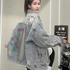 JK8864-P59美式复古水洗小众扎染破洞牛仔外套，男装工装外套，电商B323A