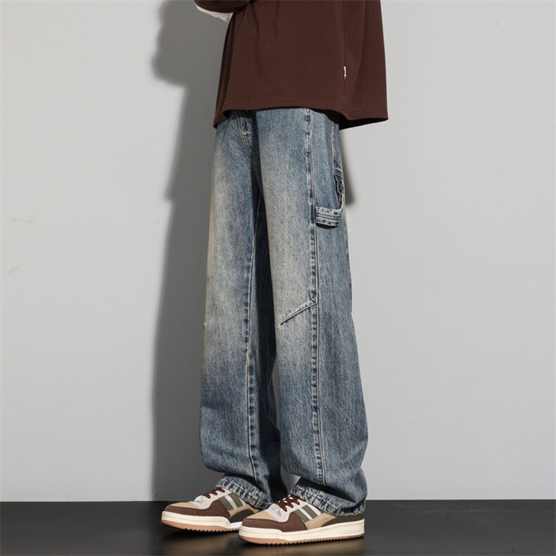 美式阔腿裤子男宽松高级感做旧牛仔裤cleanfit工装长裤J8093-P50,男装牛仔裤,星座509