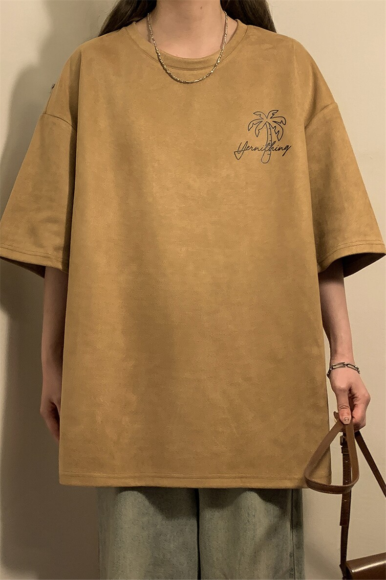 中性2026夏装麂皮绒半袖上衣男女情侣夏季大码宽松短袖T恤S319P28,男装T恤,电商A233-1