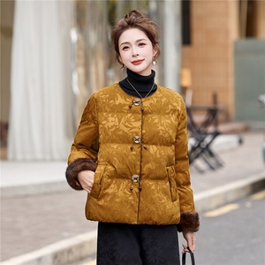 现货2025年冬装新款中式民族风羽绒服时尚宽松显瘦复古提花外套女图片