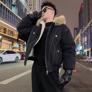 AY137/P135控175秋季社会小伙重磅加绒加厚明线修身棉服男军绿首图片