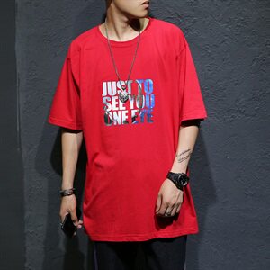 潮款夏男短袖T恤嘻哈字母印花纯棉圆领T恤衫加肥大码18058-1款图片