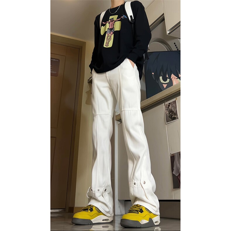 美式ins高街牛仔裤小众百搭微喇铆钉纽扣拼接牛仔裤K2301-P65,男装牛仔裤,电商A062