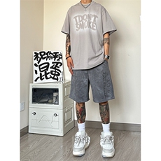 港风麂皮绒钢印短裤五分裤休闲裤A014-DY2357-P45控58，男装牛仔裤，电商A014