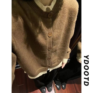 撞色拼接假两件开衫毛衣外套男冬季韩版痞帅打底针织衫情侣款上衣图片