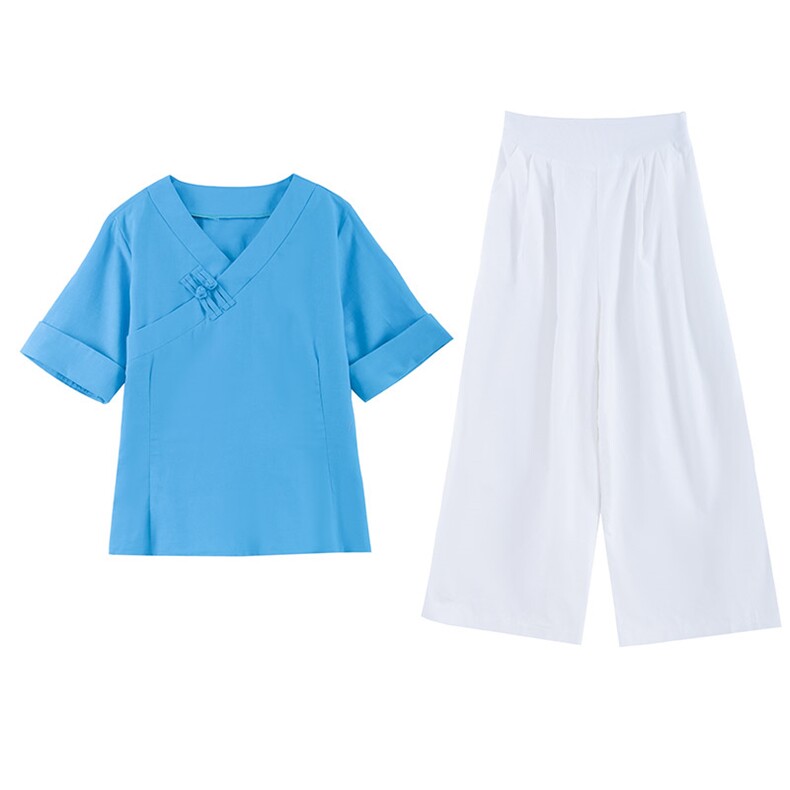 套裙女2021年夏季新款棉麻复古盘扣大码文艺两件套装,女装套装/套裙,艾仟回(原伊仟回)