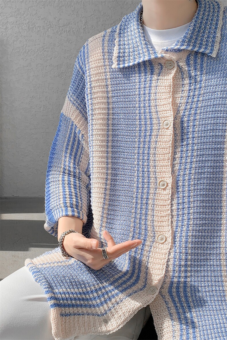 8XL-M特大码美式撞色新中式短袖衬衫男翻领休闲针织开衫DX312P35,男装衬衫,电商D206-1