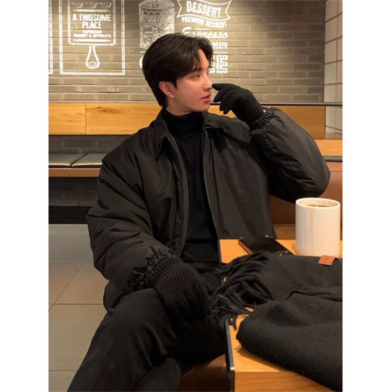 706-2-CMY917-P85特P冬季男士韩版痞帅翻领黑色棉衣加厚外套，男装棉衣，星座706-2