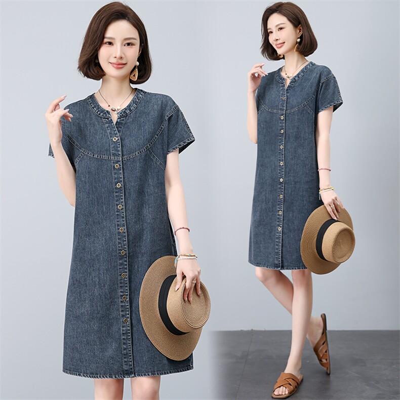 2025夏装新款简约时尚牛仔连衣裙，女装连衣裙，阿丹