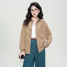 宽松休闲风百搭外套开衫女式衬衣2024新款灯芯绒秋冬外穿上衣潮，女装衬衫，初闻兮