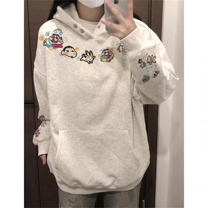 新款趣味蜡笔小新刺绣纽扣连帽卫衣男女1008-LW2466-P48 加绒53图片