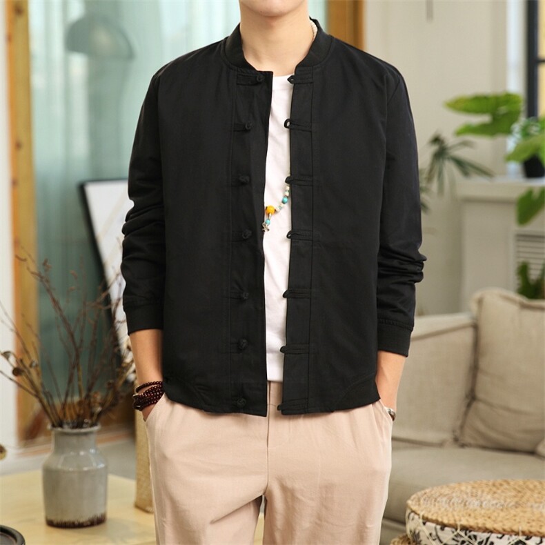 7001^风夹克男款唐装长袖复古盘扣小褂子大码宽松外套图片