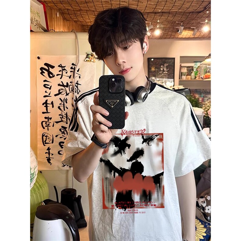 夏季美式高街重磅纯棉三条杠织带撞色男女短袖T恤ZD515-特P30,男装T恤,电商A486
