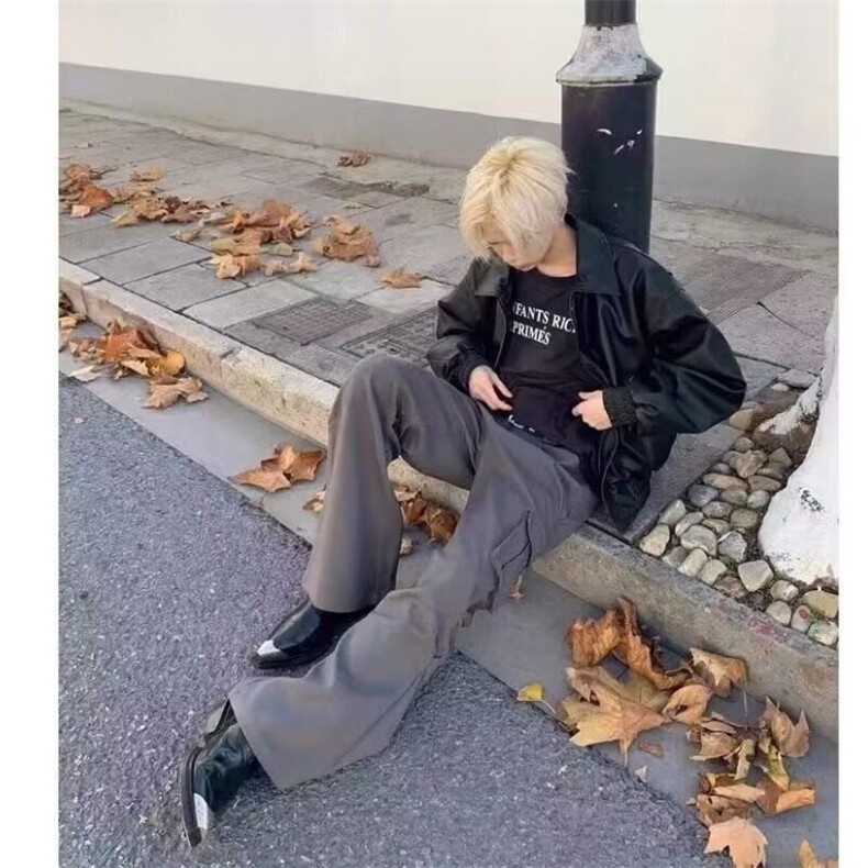 美式复古垫肩短款外套男潮牌飞行员痞帅高级感机车服翻领休闲夹克,男装夹克,星座506A