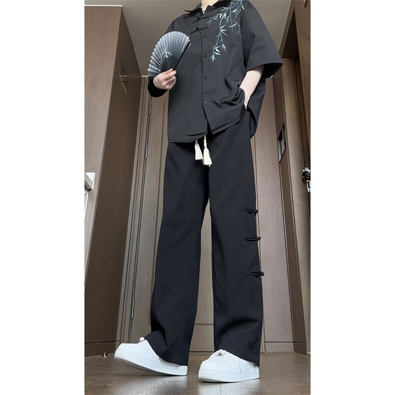 新中式风盘扣裤子夏季垂感长裤（衬衫C2319）KK176-特P30控58,男装衬衫,星座1213
