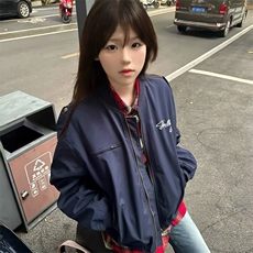 美式复古男女情侣藏青色飞行夹克简约宽松叠穿微短款外套春秋W178，男装夹克，星座601-1