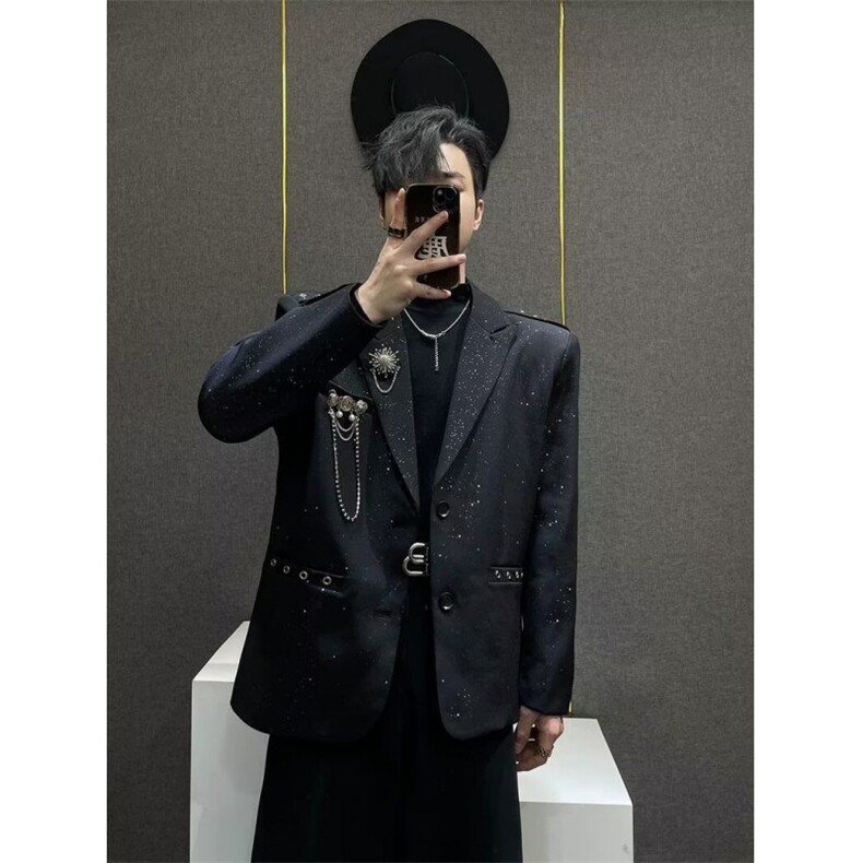 满天星设计感西装外套男高级痞帅百搭韩版炸街闪闪烫金小西服上衣,男装西服套装,星座506A