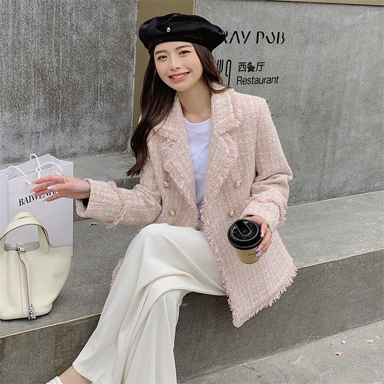 蓝色小香风西装外套女2025春秋新款小个子气质高级感炸街休闲西服,女装短外套,2C088