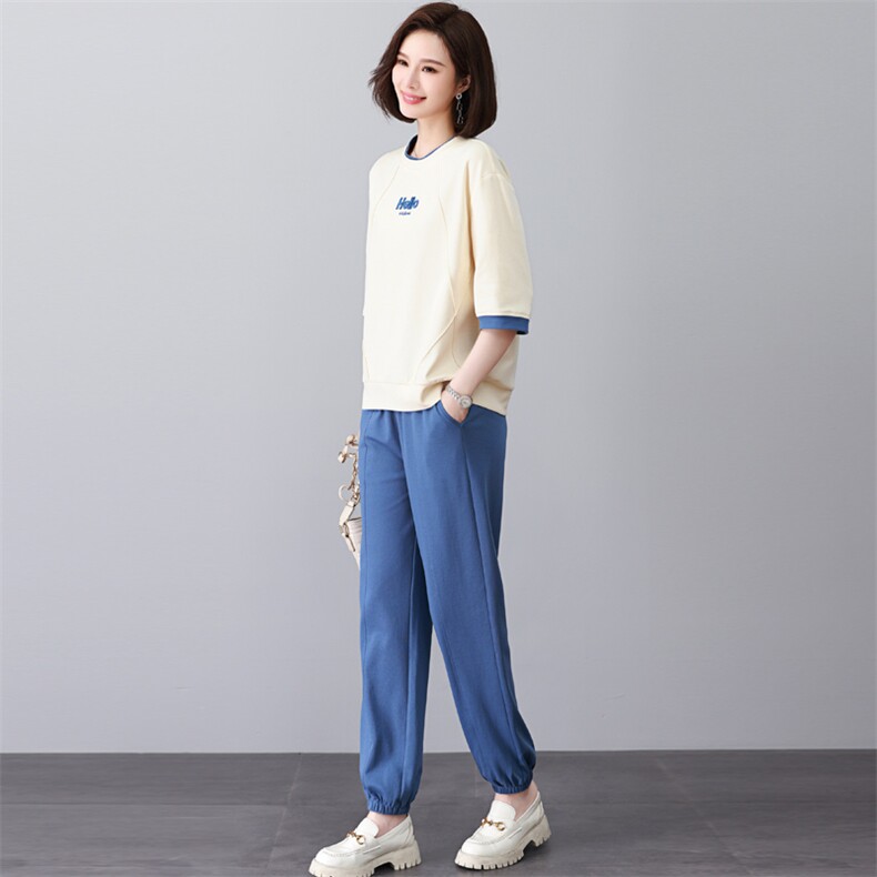 时尚运动休闲两件套女宽松显瘦百搭短袖长裤套装夏季新款韩版潮流,女装套装/套裙,依恋蒂丝