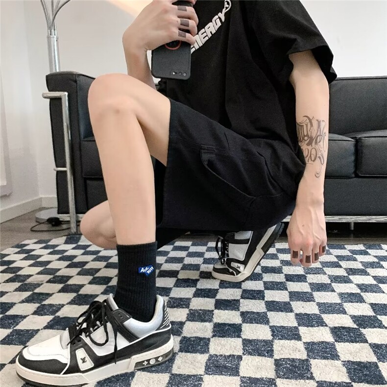 23夏季运动短裤男ins港风潮牌简约百搭休闲裤子DKM865-P35,男装休闲裤,星座1109-3