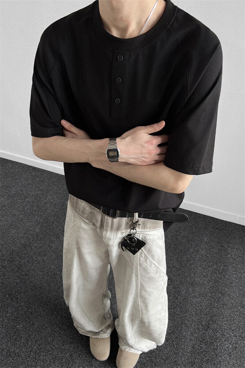 亨利领短袖T恤男生宽松纯棉Polo衫夏季新款休闲半袖体恤,男装T恤,星座914