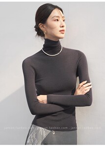 春季新款简约大气舒适半高领打底衫长袖图片