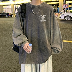 直播品质重磅纯棉美式蜡染水洗做旧潮牌宽松长袖t恤CT305特P38，男装T恤，电商A486
