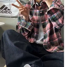休闲格子衬衫外套春季2025新款痞帅青少年男女款长袖衬衣ins潮流，男装衬衫，星座1210-1