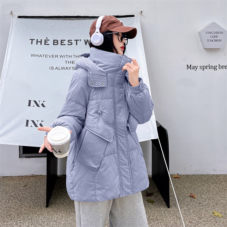 2023冬季新款肌理感90白鸭绒羽绒服女设计感小众时尚连帽加厚外套,女装羽绒服,卡杰菲