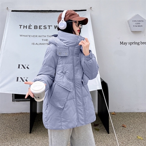 2023冬季新款肌理感90白鸭绒羽绒服女设计感小众时尚连帽加厚外套图片