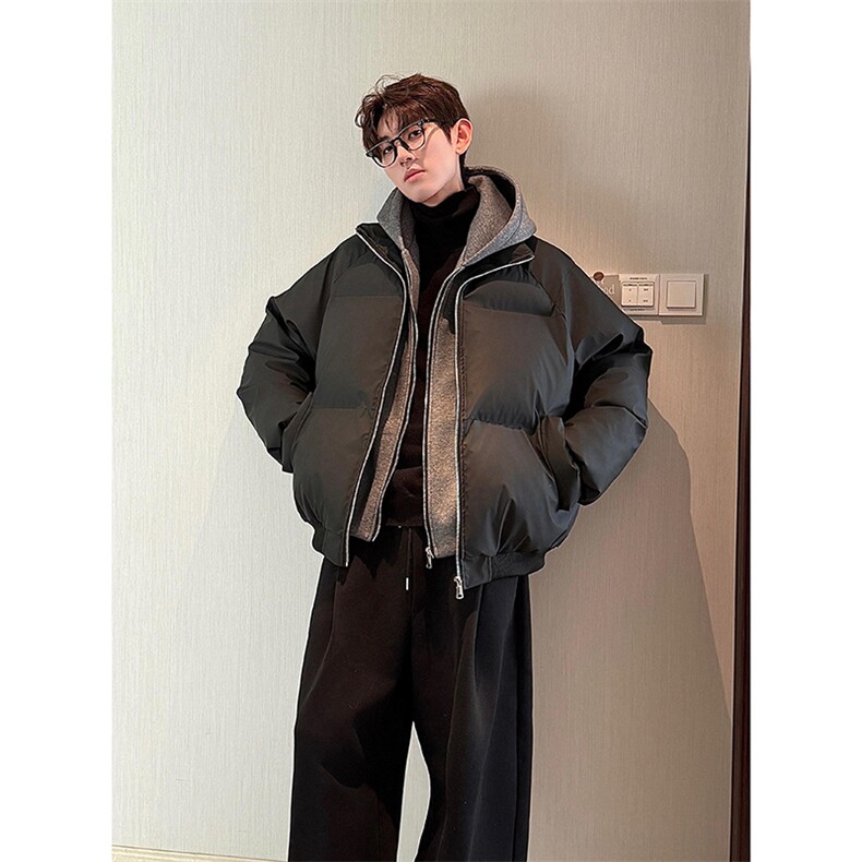 现货高品质重磅工艺美式高街假两件PU皮棉衣男女加厚棉服外套,男装棉衣,电商A486